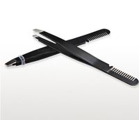 Pince à sourcils en acier inoxydable de 9.6cm avec peigne pointe inclinée poils incarnés et pince à épiler pour soins de beauté des cils