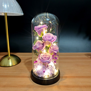 Roses réalistes sous cloche en verre, cadeaux <span class=keywords><strong>pour</strong></span> la Saint-Valentin Qixi, décoration intérieure, roses éternelles, fleurs préservées - Product Image 5