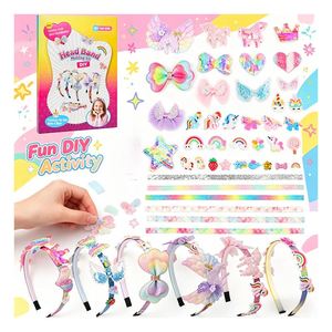 Kit d'accessoires de coiffure DIY pour enfants, avec autocollants sirène arc-en-ciel à paillettes, serre-tête, jouet créatif, cadeau de fête - Product Image 4