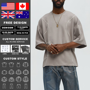 Camiseta Oversize de Algodón para Hombre con Costuras Onduladas, Estilo Urbano, Costuras en Contraste, Logotipo Personalizado, Venta al por Mayor de Fábrica - Product Image 2