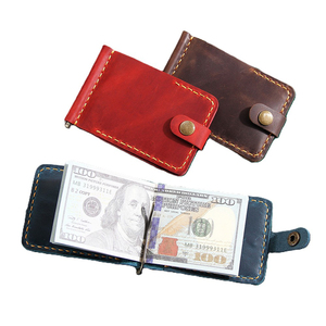 Mens Burgundy Vintage Retro Moneyclip Wallet Genuine Cowhide Credit Cardholder Crazy Horse Leather Money Clip Minimalist Wallets - Product Image 1