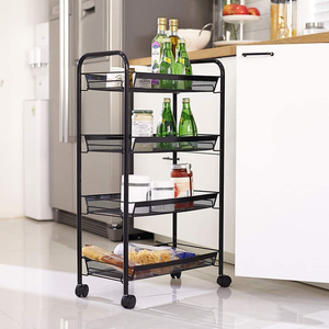 Étagère de rangement en fer sur pied pour cuisine, multifonctionnelle, quatre niveaux, pour outils de nettoyage, chariot mobile pour salle de bain avec roulettes - Product Image 1