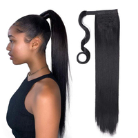 Queue de cheval synthétique longue et droite à clipser, extension de cheveux à enrouler, postiche en gros