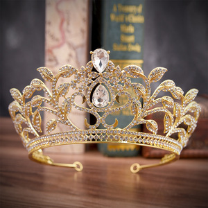 Vintage Retro oro Boda nupcial Tiaras y <span class=keywords><strong>coronas</strong></span> para las mujeres novia concurso Real Corona boda accesorios de la joyería de ZGH1132 - Product Image 1