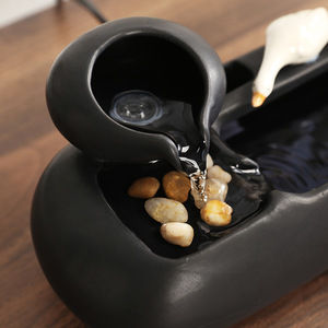 Fuente de agua de cerámica estilo chino, jarrón ovalado eléctrico de sobremesa con decoración de patos para la decoración del escritorio de la sala de estar - Product Image 2