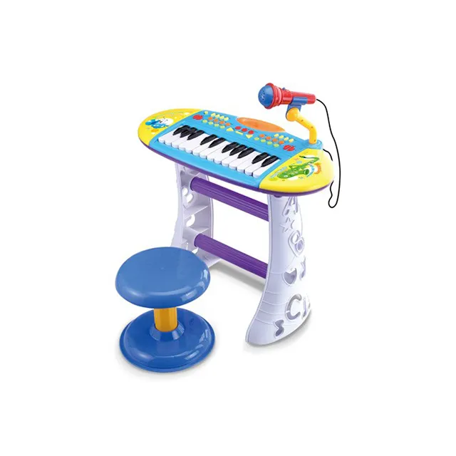 Piano de juguete electrónico de plástico para niños con micrófono