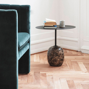 SH STONE Customized <strong>Round</strong> <strong>Black</strong> Carbon Steel Top Dark Emperador Brown Natural Marble Base Living Room <strong>Side</strong> <strong>Table</strong> - Product Image 2