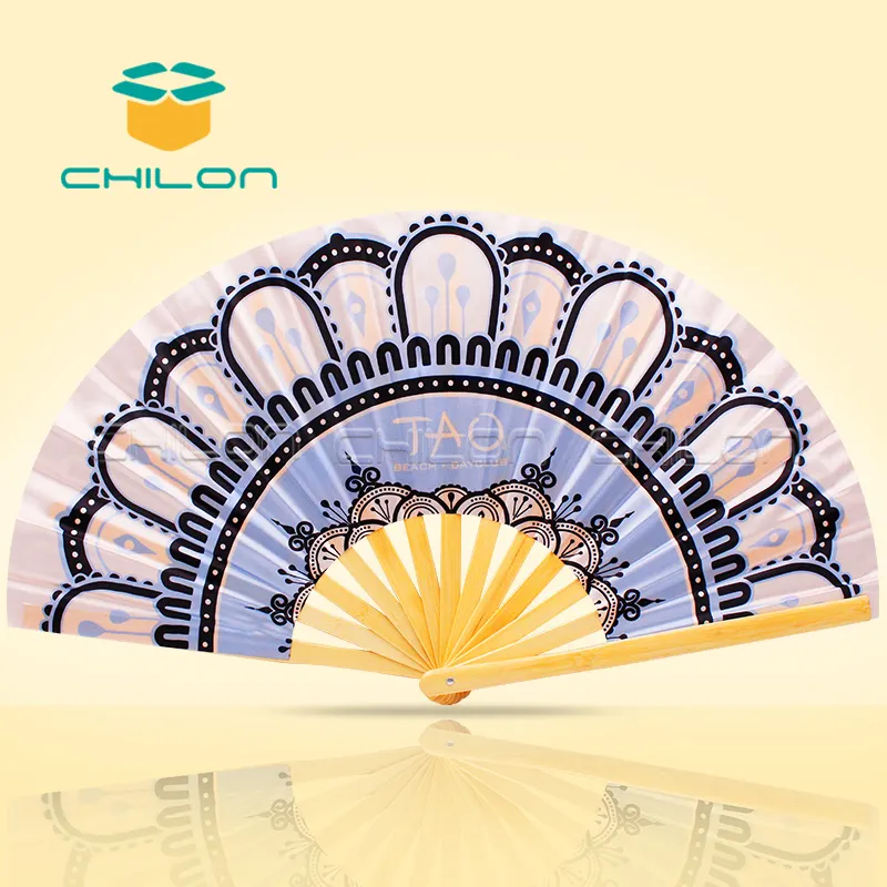 Personalized logo printed bamboo fan silk folding hand fans