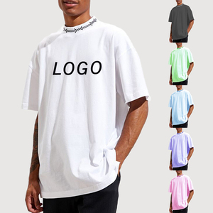 T-shirt con colletto a costine con Logo personalizzato in cotone Pima oversize con spalle scoperte - Product Image 1
