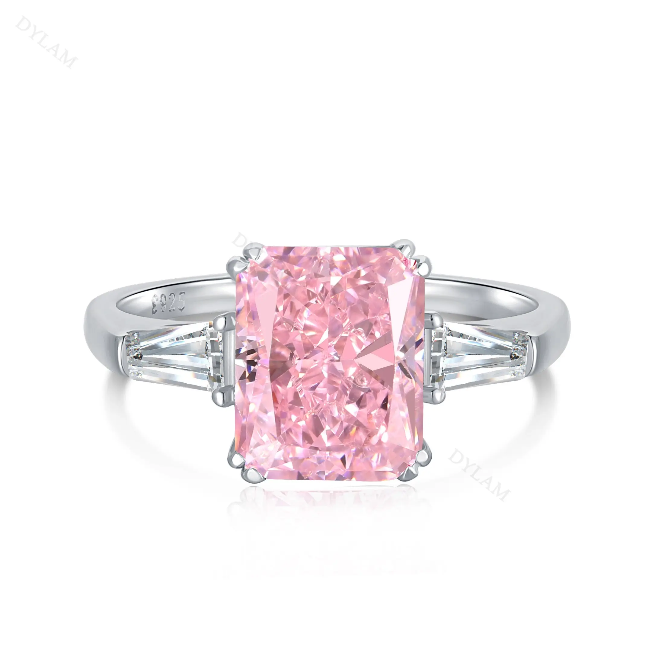 S925 Sterling Silver CZ Cubic Zirconia rose gold ring Heart Chunky Ring Wedding Engagement Pink Rings Jewelry Women