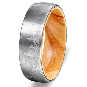 Cheng Jewelers Venta al por Mayor de Anillos de Boda de Lujo Modernos con Incrustaciones de Madera, Carburo de Tungsteno y <span class=keywords><strong>Plateado</strong></span>, Diseño <span class=keywords><strong>Bosque</strong></span> Navideño - Product Image 2