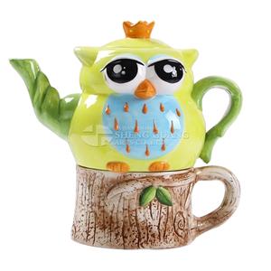 Juego de tetera de dolomita diseñada con pintura de búho de cerámica de gran oferta tetera con taza - Product Image 1