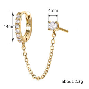 Pendientes dorados E3257 con cadena y circonitas para mujer, joyería de fiesta, pendientes de moda. - Product Image 5