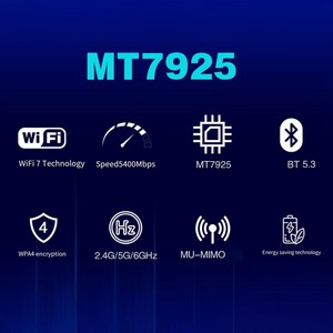 Mt7925 wifi7 Card mạng bt5.3 M.2 NGFF <span class=keywords><strong>adapter</strong></span> không dây 5400Mbps Tri ban nhạc 2.4G 5G 6GHz <span class=keywords><strong>Wifi</strong></span> 7 <span class=keywords><strong>Lan</strong></span> thẻ cho windows11 - Product Image 2
