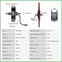 Kit de conversion de vélo électrique avec moteur de moyeu CC sans balais 48V 1000W pour roues 26, 27,5 pouces et 700C, avec écran LCD