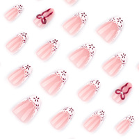 Faux ongles courts en forme d'amande, style Instagram européen et américain, minimalisme français, avec nœud rouge 3D, pour nail art