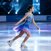 Robe de performance pour filles et enfants, à manches longues, en maille dégradé bleu-violet, avec applique de strass et dos nœud, col en V, pour patinage artistique