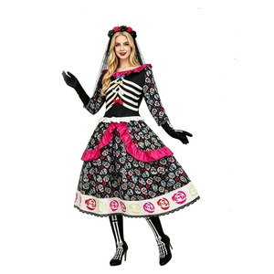 Nuevo <span class=keywords><strong>Disfraz</strong></span> de <span class=keywords><strong>Novia</strong></span> del Día de Muertos, Vestido Fantasma con Estampado de Calaveras y Flores para Cosplay de Halloween - Product Image 1