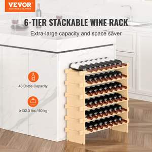 Estante para vino modular apilable de 6 niveles y 48 botellas, estante de exhibición de madera de bambú para vino y bebidas para uso doméstico o comercial - Product Image 2