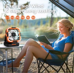 Solar Fan 10000mAh Rechargeable Camping Fan Battery Portable Fans with LED Light 6 Speeds - Product Image 6