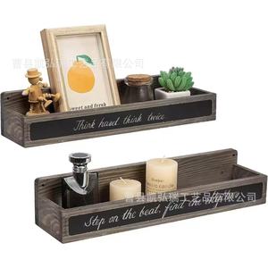 Retro wooden <b>wall</b>-<b>mounted</b> <b>shelf</b> with writable chalkboard labels, solid wood kitchen condiment rack - Product Image 2