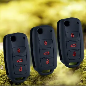 Étui de clé de voiture en silicone pour VW Volkswagen <span class=keywords><strong>Polo</strong></span> Bora Tiguan Passat Golf 6 Lavida Scirocco 3 boutons Accessoires - Product Image 1