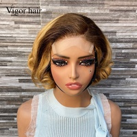 Perruque Courte Pixie 4x4 de 10 Pouces, Densité 200%, Cheveux Humains Vierges Indiens, Couleur 4T27, Bouclée, pour Femmes - Vente en Gros