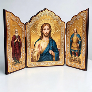 Icône religieuse orthodoxe en bois, <span class=keywords><strong>triptyque</strong></span>, Vierge Marie, scène de la Nativité, icône pliable artisanale, plaque décorative pour église, décoration de bureau - Product Image 5