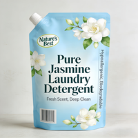 Buse d'aspiration liquide en PE à fond carré personnalisée, avec impression personnalisée et bec verseur en gravure pour pochette de recharge pour lessive et produits ménagers