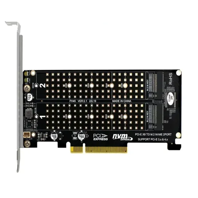 Dual M.2 NVMe PCIe x8 Split Card with PCIe 4.0 Support for SSD RAID Expansion Adapter on Motherboard