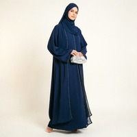 Abaya marine pour femmes, manches cloche, en mousseline de soie, vêtements modestes, vêtements islamiques