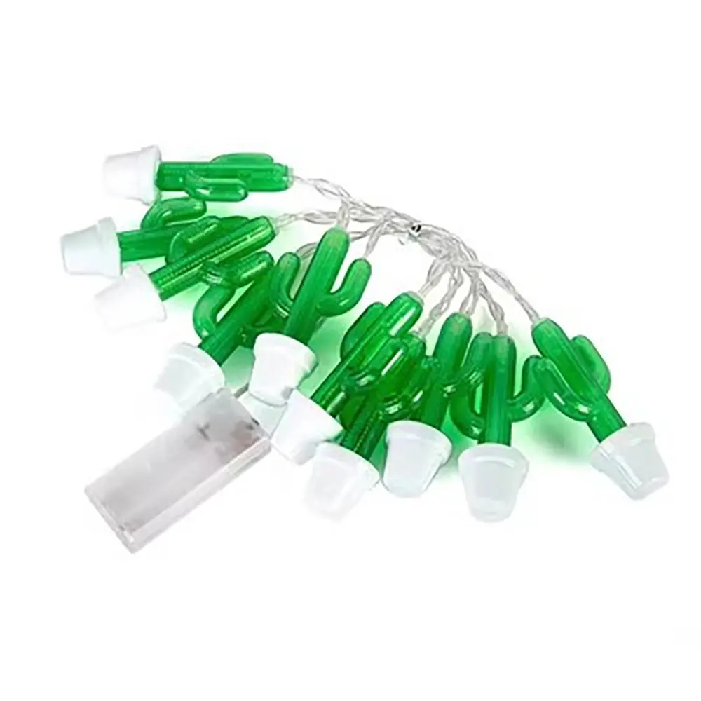 Luzes de corda de plástico LED para festas em forma de cactus com caixa de bateria para festas de férias e casamentos 20 peças