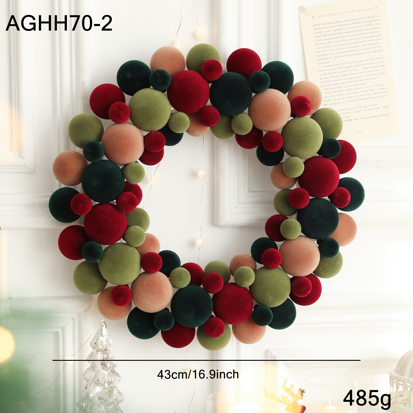 45CM red green floral wreath