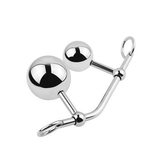 DK fábrica New <span class=keywords><strong>Anal</strong></span> Beads Aço Inoxidável Butt Hook Double Hole Insert <span class=keywords><strong>Sex</strong></span> <span class=keywords><strong>Toy</strong></span> Removível Dois Tamanho Bolas Para Feminino Masculino - Product Image 4