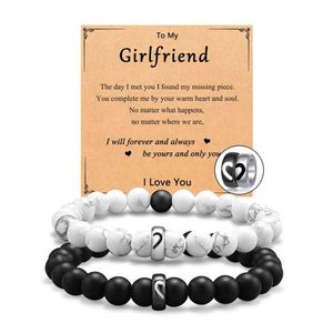 Wholesale Handmade <b>Best</b> <b>Friends</b> Lover Couples Distance 2Pcs/Set Engraved Heart Natural Stone Bead <b>Bracelet</b> for Gift - Product Image 5