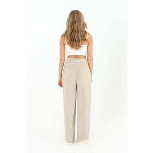 Pantalones Anchos para Mujer, Color Beige, con Detalle Bordado en la Cintura, 31976PNT - Product Image 5
