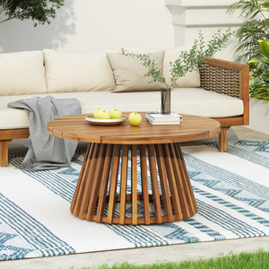 Outdoor Acacia Wood <b>Round</b> Coffee <b>Table</b> Teak Finish <b>Patio</b> Lawn Balcony - Product Image 3