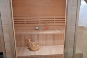 Phòng xông hơi truyền thống bằng gỗ Hemlock trong nhà, dành cho 3-4 người, có lò và đá - Product Image 6