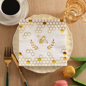 Gold Honeycomb Printed Paper Napkins 330mm Disposable For Themed Party 20 Sheets Per Pack - Product Image 3