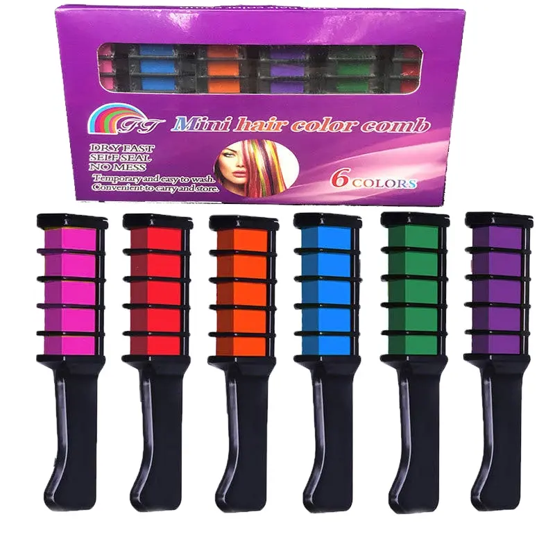 Washable 6 Colors Hair Dye Comb Set WaterベースのTemporary Hair Chalk Comb