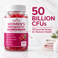 Gummies Probiotiques pour Femmes OEM avec Prébiotiques et Canneberge, 50 Milliards de UFC, 10 Souches pour la Santé Immunitaire et Digestive, 60 Comprimés