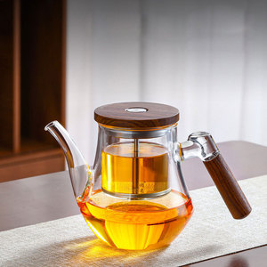 Tetera de Vidrio Borosilicato Soplado a Mano con Filtro, Tapa de Madera, Boquilla de Águila, Colador Extraíble, para Té de Hojas Sueltas, para Hogar y Cafetería - Product Image 1