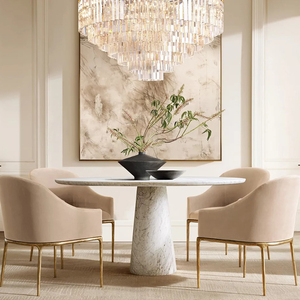 Marca privada Fabricante de muebles de gama alta Mesa de centro circular de mármol Sala de estar Mesa de comedor de travertino - Product Image 4