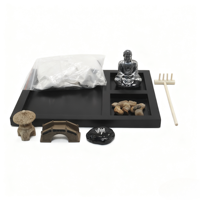 Mini kit de jardin zen japonais de bureau, ornements de méditation Bouddha, décorations de bureau en résine pour la maison et le bureau, table de sable Diwali