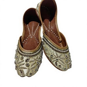 BS INTERNATIONAL DFNA89 Custom Branded Girls Traditional Leather Indian Rajasthani <b>Shoes</b> Floral Pattern Lace-Up Closure Flat - Product Image 4