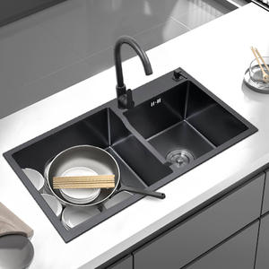 Fregadero Doble Negro Nano para Cocina, Acero Inoxidable 304, Fregadero para Lavar Platos Reforzado y Cepillado - Product Image 2