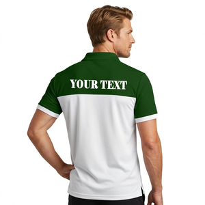 Chemise personnalisée pour homme, bicolore vert et blanc, à manches courtes, respirante, tricotée, 100 % coton, avec impression du nom sur le devant - Product Image 6