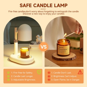 เทียน LED ไร้เปลวไฟ โคมไฟตั้งโต๊ะ โดม ABS ปรับความสว่างได้ ฟังก์ชั่นตั้งเวลา ปรับความสูงได้ แสงวอร์มไวท์ 2700K ขั้วหลอด GU10 สำหรับ - Product Image 5