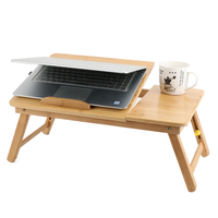 Petit bureau d'ordinateur portable en bambou plateau de petit déjeuner réglable Table pliante lit avec plateau inclinable