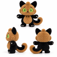 Service de conception de produits en peluche personnalisés pour poupée personnage Chat Monstre avec yeux spirale brodés, queue recourbée et forme debout